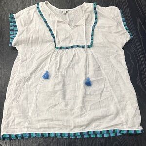 J. Crew White and Blue Striped Swim Coverup